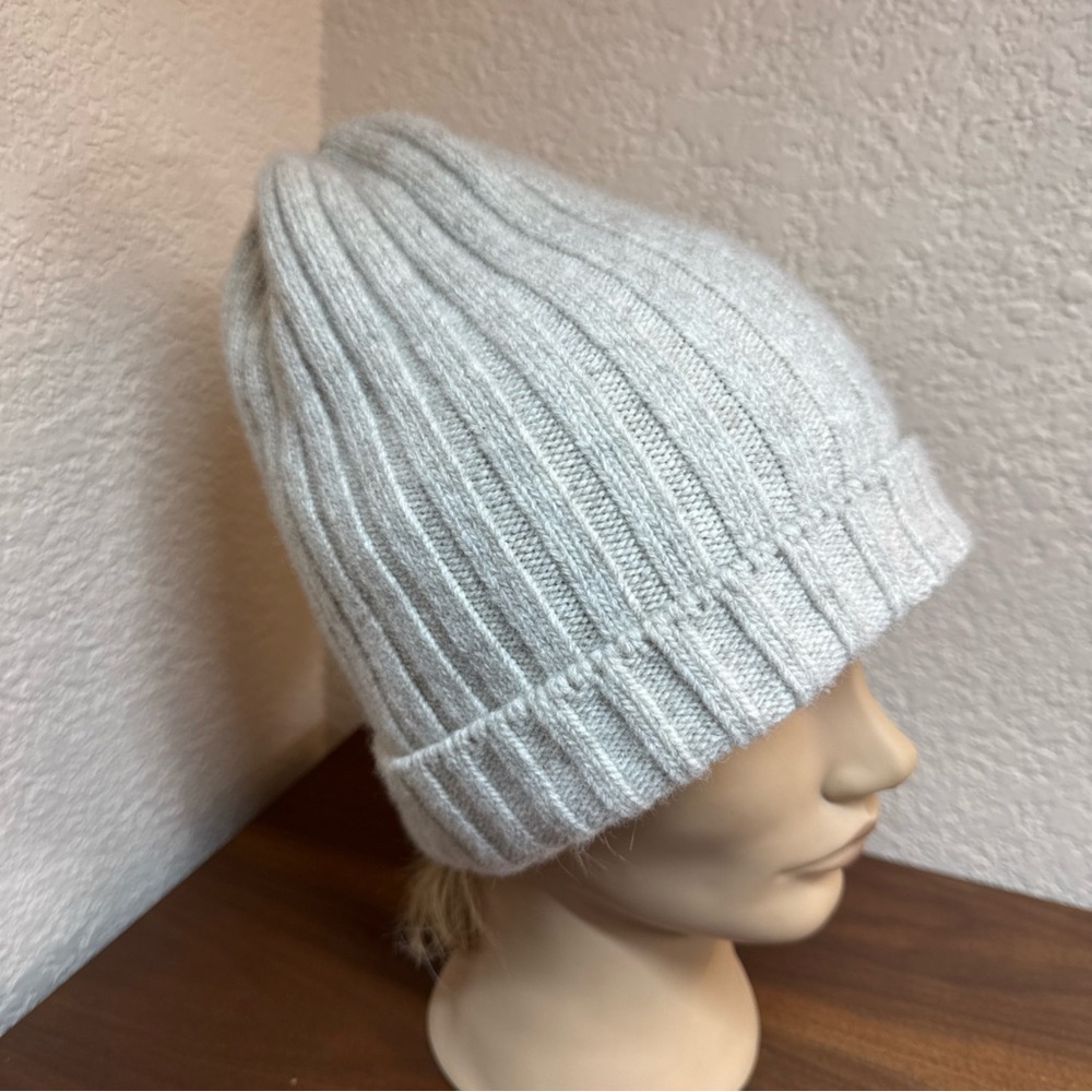 Wool Beanie Winter Hat Beige Ivory Ribbed Knit Warm Made In Korea One Size EUC
